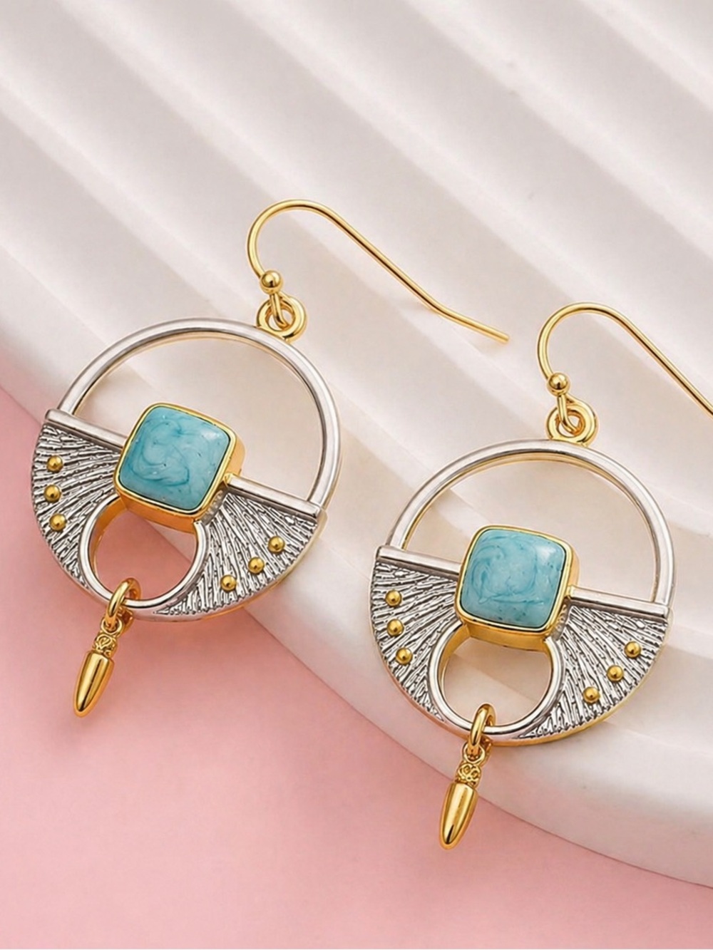 Theodosia~ Tribal Medley Turquoise Square Hoop Shield Dagger Bullet Arrow Dangle - Picture 4 of 6